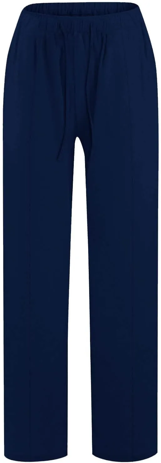 Women's Cotton Linen Pants Summer Drawstring Flowy Wide Leg Palazzo Pants Beach Vacation Trousers with Pockets