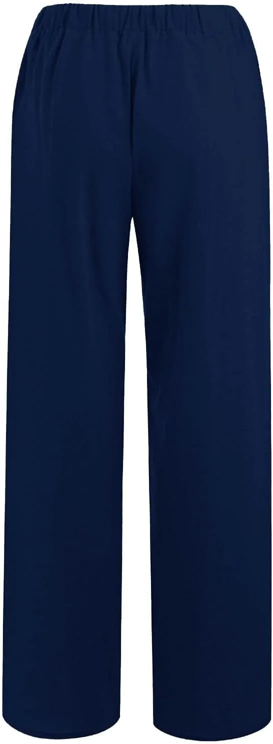 Women's Cotton Linen Pants Summer Drawstring Flowy Wide Leg Palazzo Pants Beach Vacation Trousers with Pockets