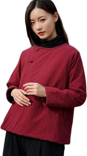 Women's Cotton Padded Coats Cotton Linen Chinese Tang Suit Style Short Jackets
