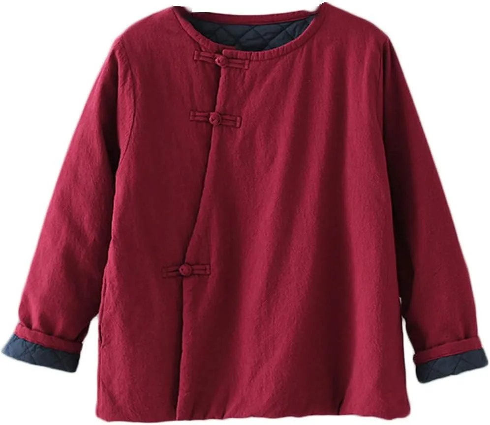 Women's Cotton Padded Coats Cotton Linen Chinese Tang Suit Style Short Jackets