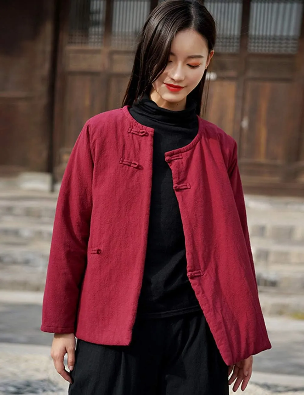 Women's Cotton Padded Coats Cotton Linen Chinese Tang Suit Style Short Jackets