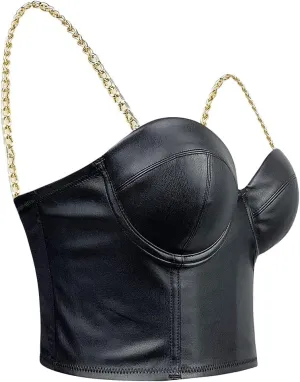 Women's Denim Tank Top Corset Bustier Blue Jean Crop Top Bra Streetwear Cami Detachable Straps Push Up Vest