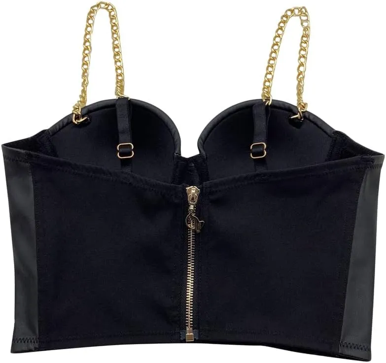 Women's Denim Tank Top Corset Bustier Blue Jean Crop Top Bra Streetwear Cami Detachable Straps Push Up Vest