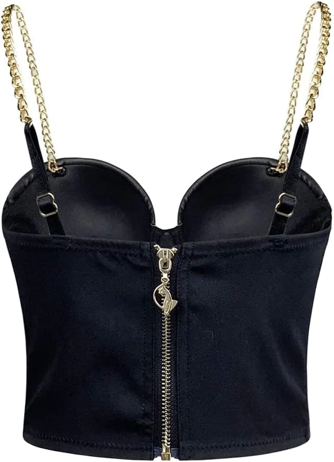 Women's Denim Tank Top Corset Bustier Blue Jean Crop Top Bra Streetwear Cami Detachable Straps Push Up Vest