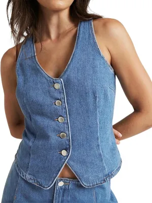 Womens Denim Vest Sleeveless V neck Button Down Casual Jean Suit Waistcoat Vest
