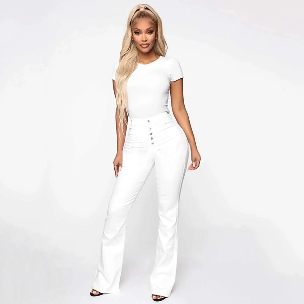 Women's Flare Bell Bottom High Waist Jeans Vintage Stretch Bootcut Denim Trouser with Pockets