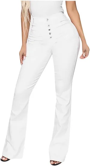 Women's Flare Bell Bottom High Waist Jeans Vintage Stretch Bootcut Denim Trouser with Pockets