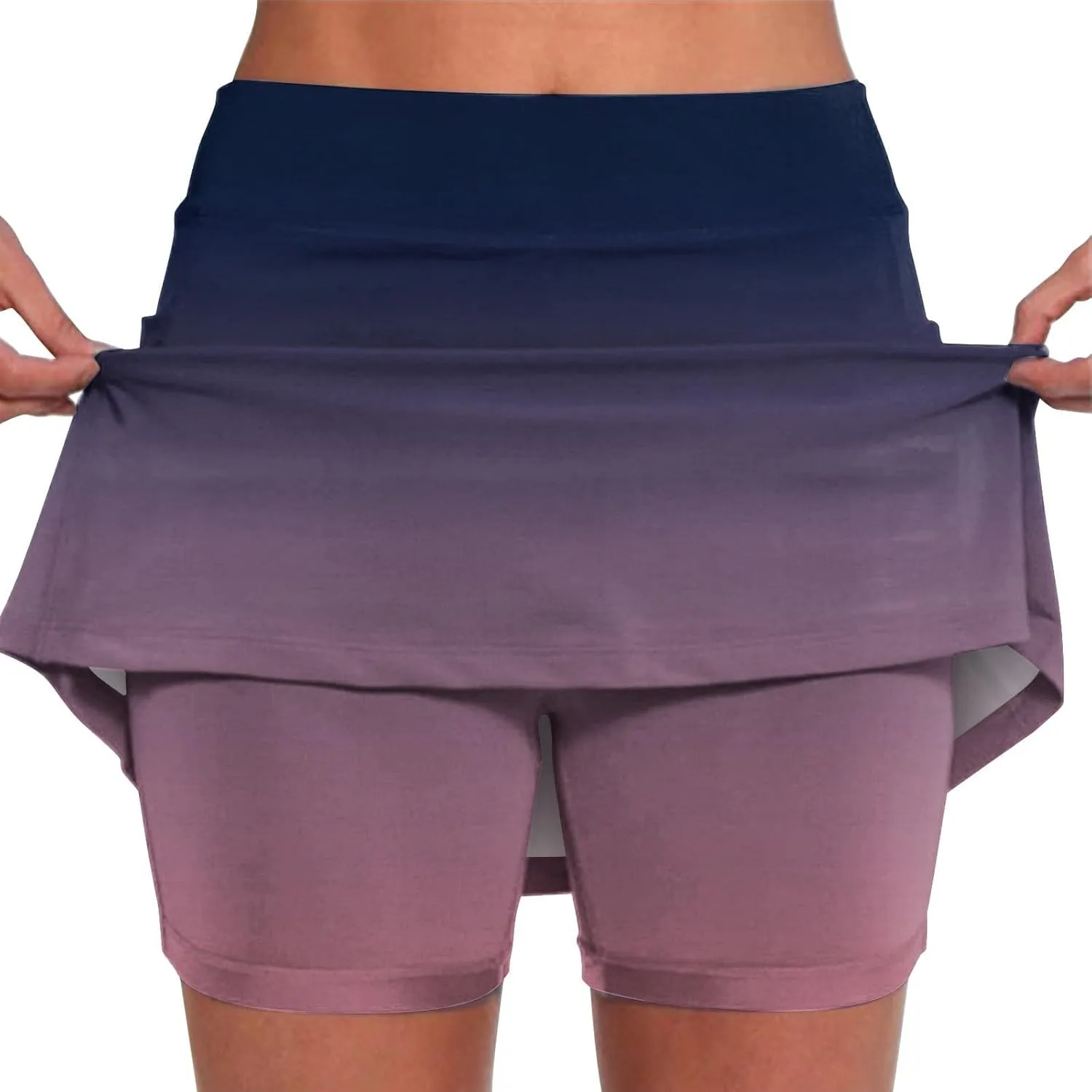 Womens Golf Skorts High Waist Athletic Skirt with Shorts Casual Gradient Yoga Skirts Pants Summer Running Clothes