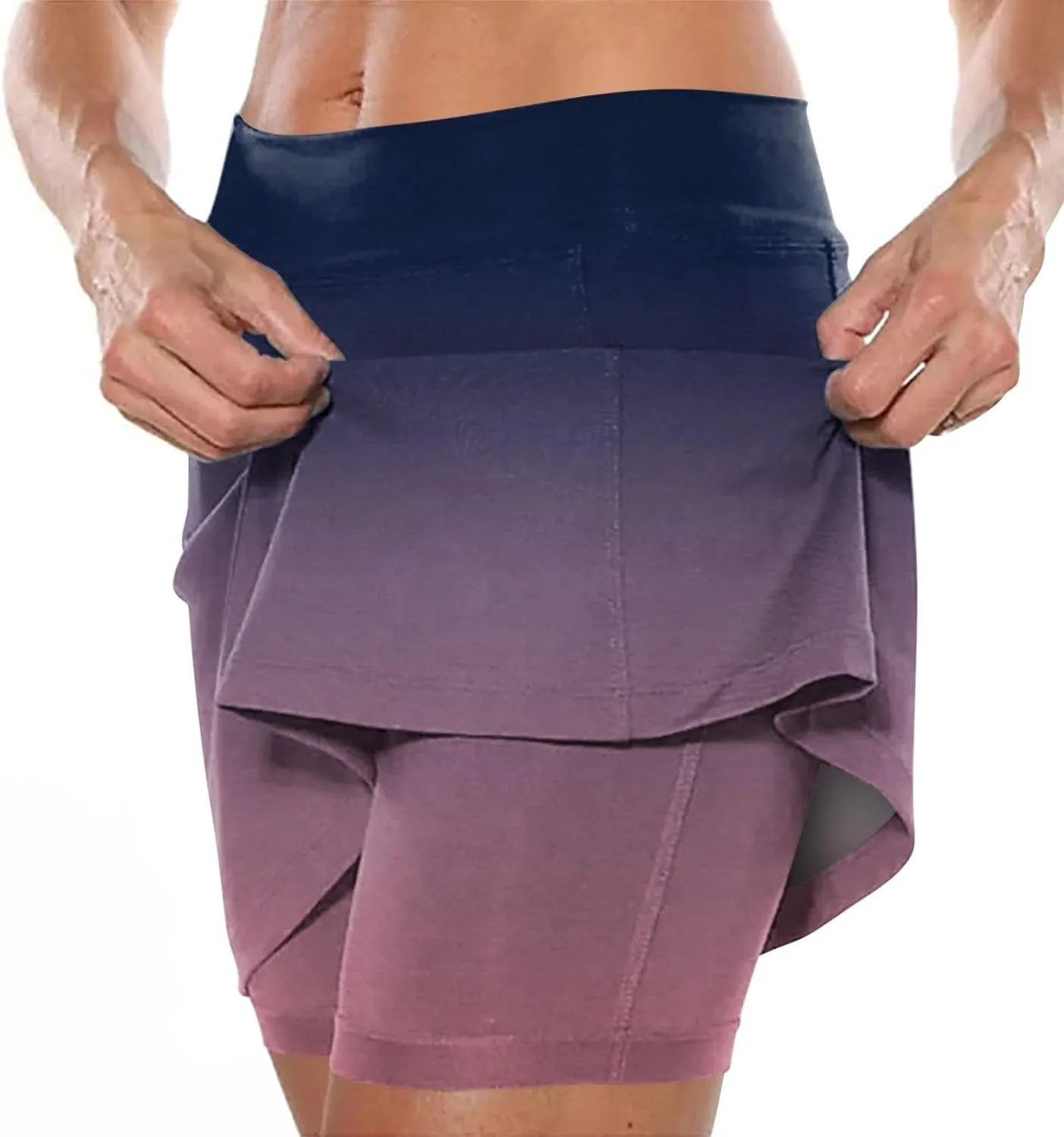 Womens Golf Skorts High Waist Athletic Skirt with Shorts Casual Gradient Yoga Skirts Pants Summer Running Clothes