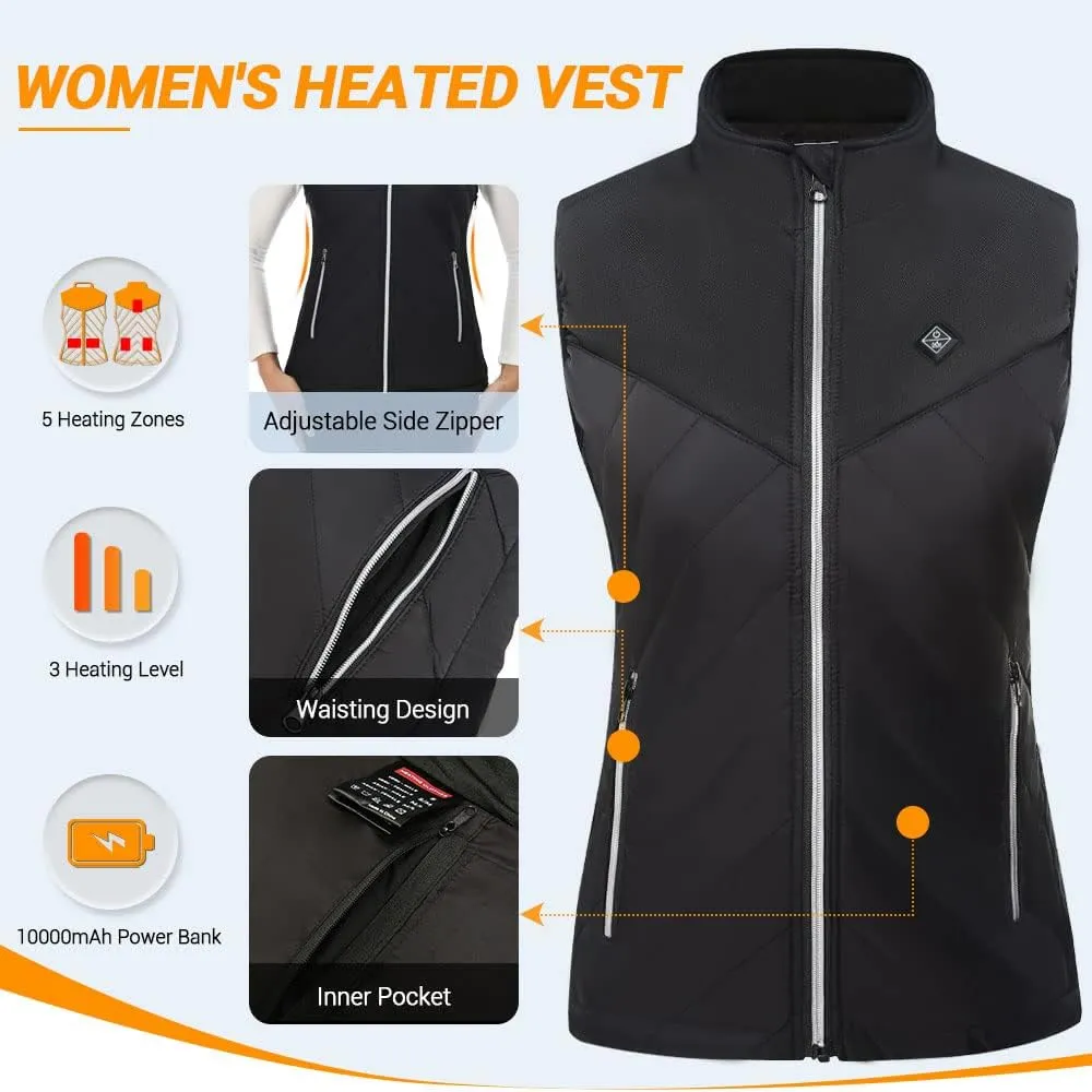 Women's Heated Vest with Battery Pack Included Heated Vests for Women with 10000mAh Rechargeable Power Bank