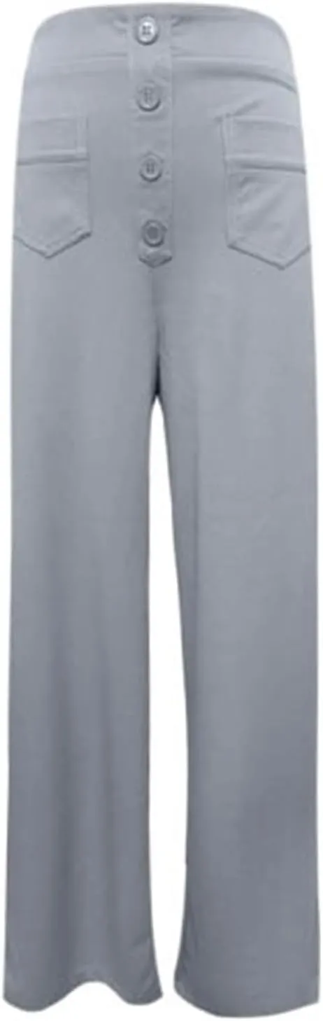 Women's High Waist Casual Pants Summer Stretchy Straight Wide Leg Trendy Flowy Pants with Pockets Loose Trousers