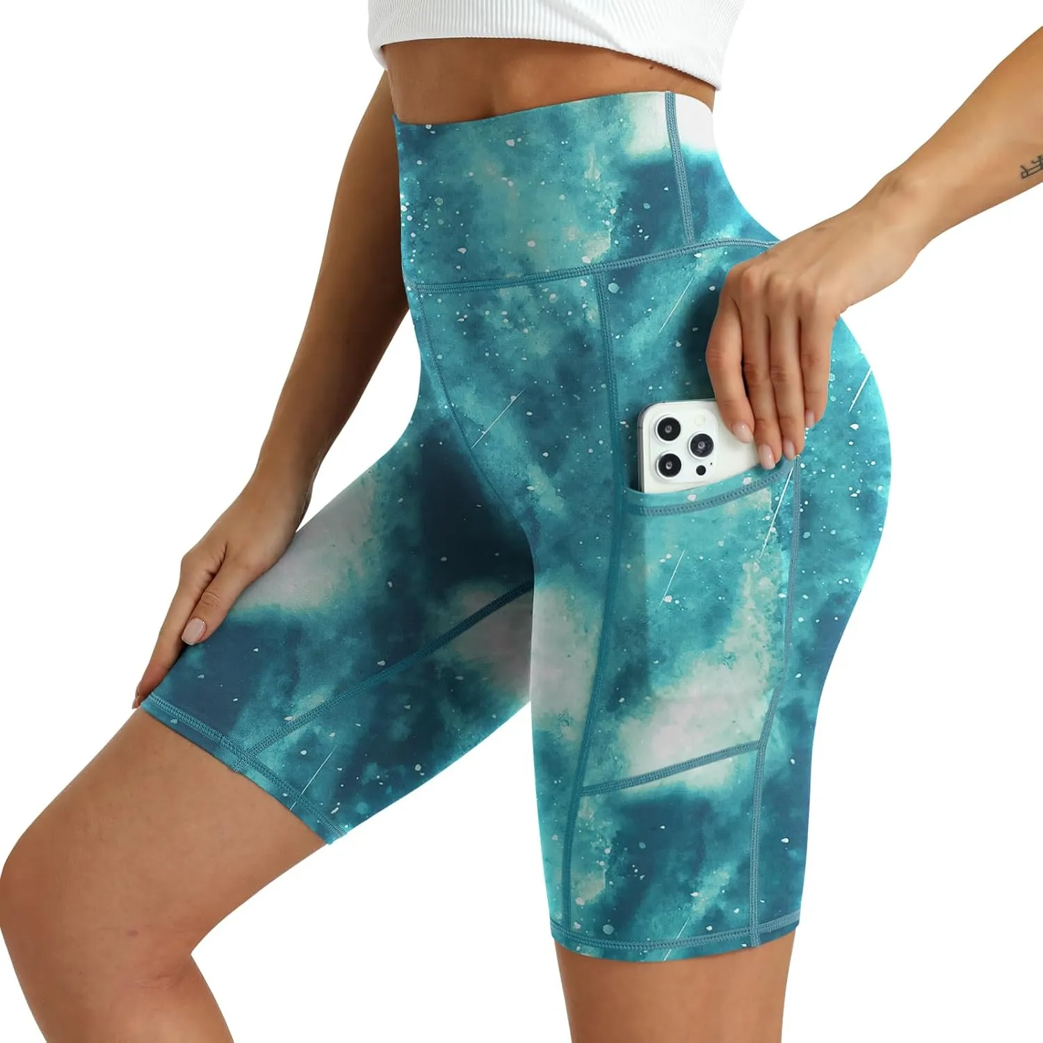 Women's High Waisted Biker Shorts 5 Pack - Tummy Control Yoga Workout Shorts with Pockets