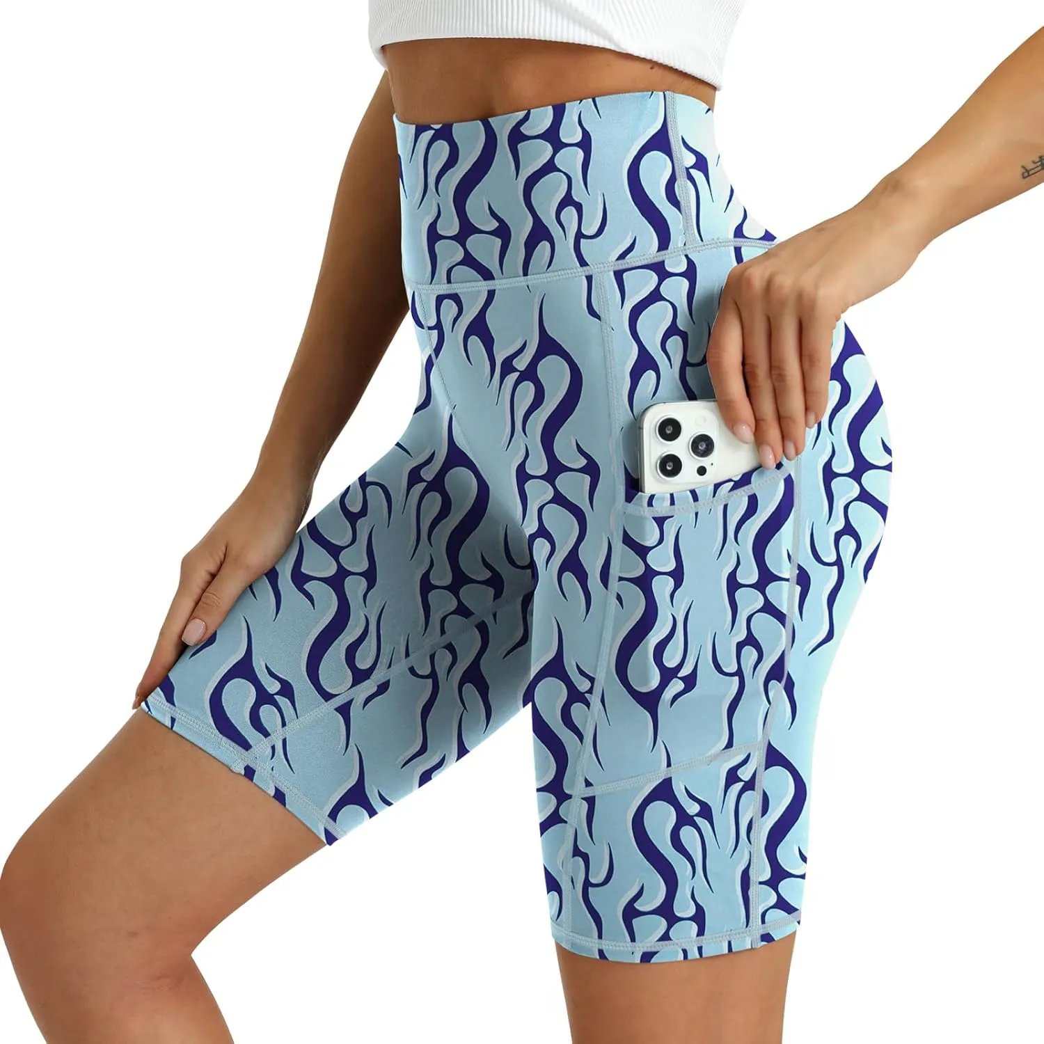 Women's High Waisted Biker Shorts 5 Pack - Tummy Control Yoga Workout Shorts with Pockets