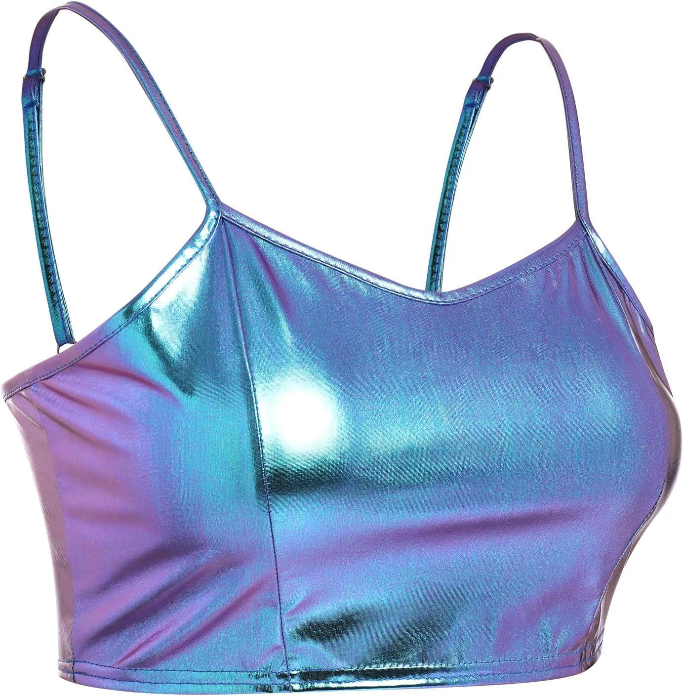 Womens Holographic Metallic Shiny Off Shoulder Crop Top Bustier Tube Top Blouse Rave Causal Strapless Basic Sexy Vest