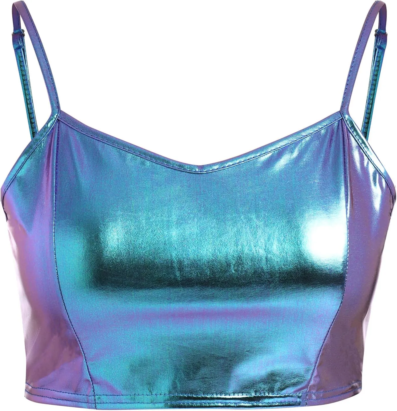 Womens Holographic Metallic Shiny Off Shoulder Crop Top Bustier Tube Top Blouse Rave Causal Strapless Basic Sexy Vest