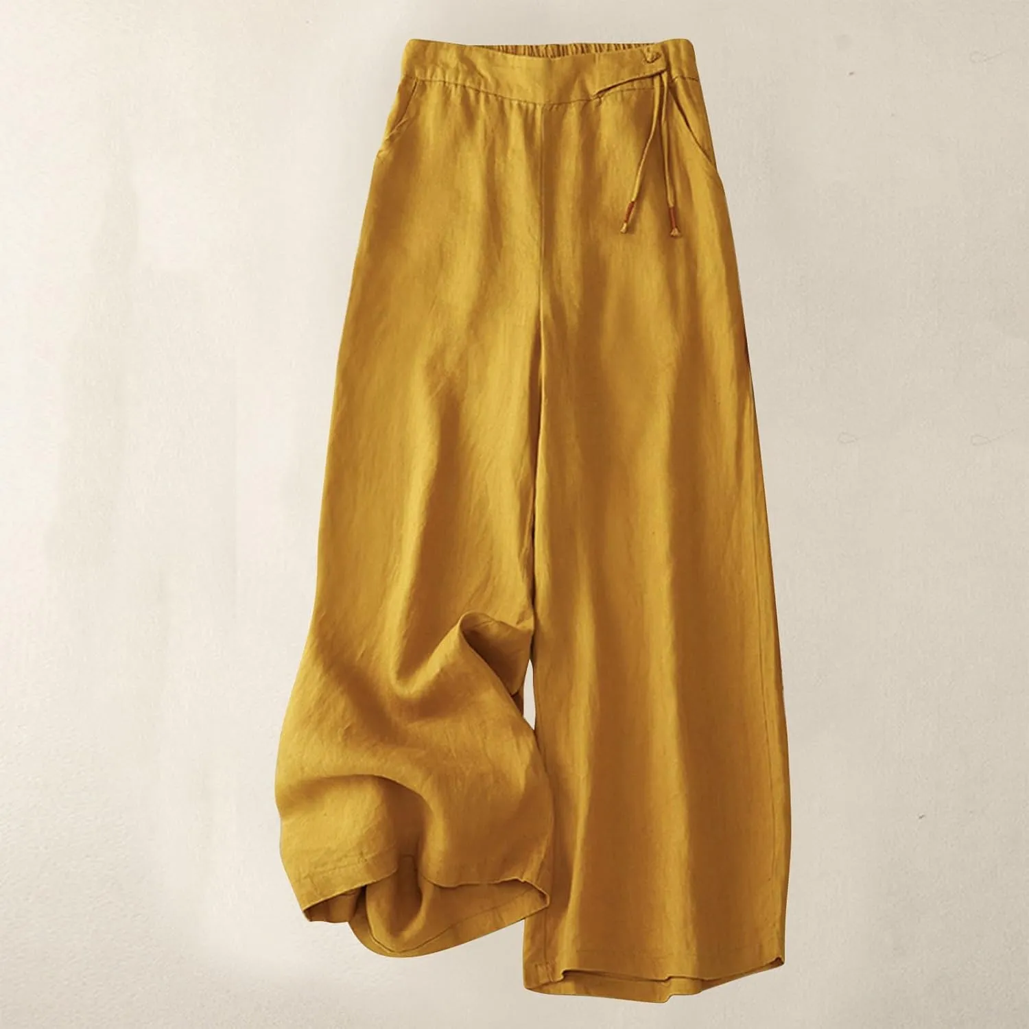 Womens Linen Cropped Pants 2025 Summer Trendy Casual Elastic Waist Jogger Pants Cotton Soft Work Trouser with Pocket