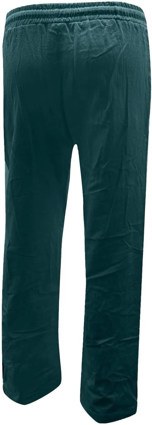 Womens Linen Pants 2025 Summer Casual Drawstring Elastic Waist Cotton Pants Petite Straight Leg Lounge Long Trousers