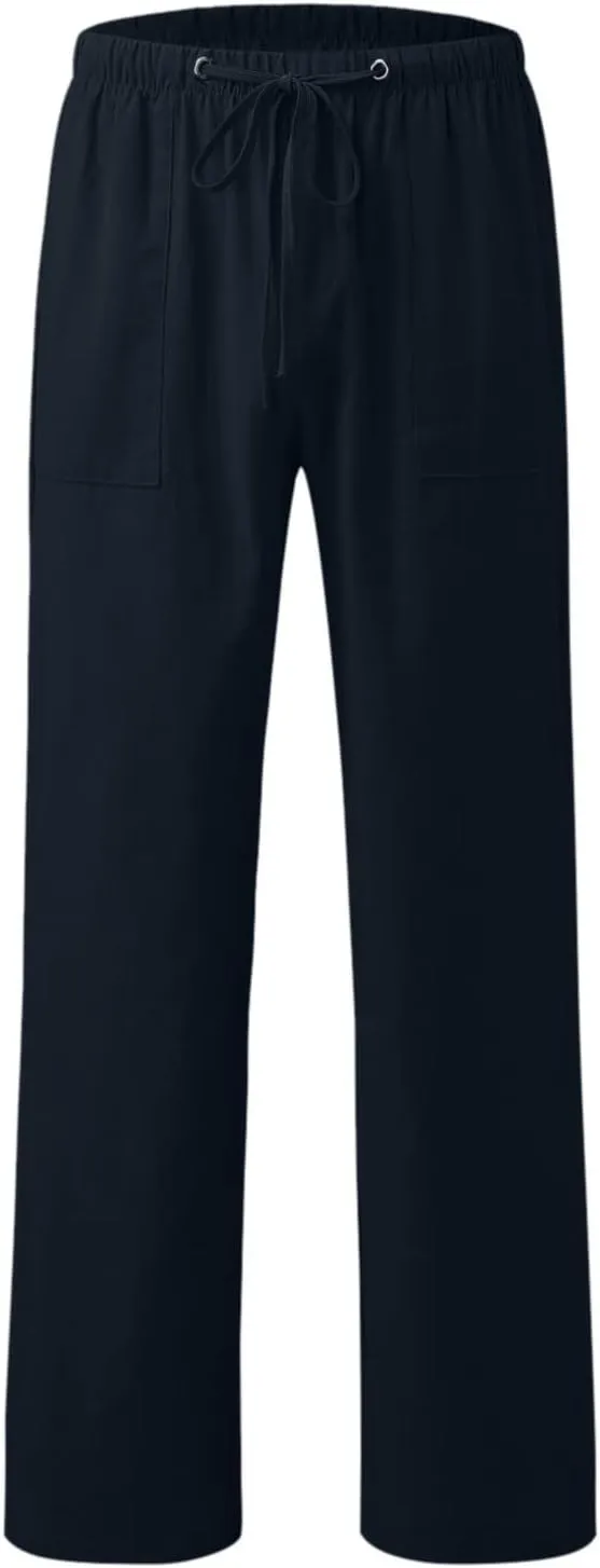 Womens Linen Pants 2025 Womens Casual Solid Color Loose Pockets Elastic Belt Waist Pants Long Trousers Harem Pants