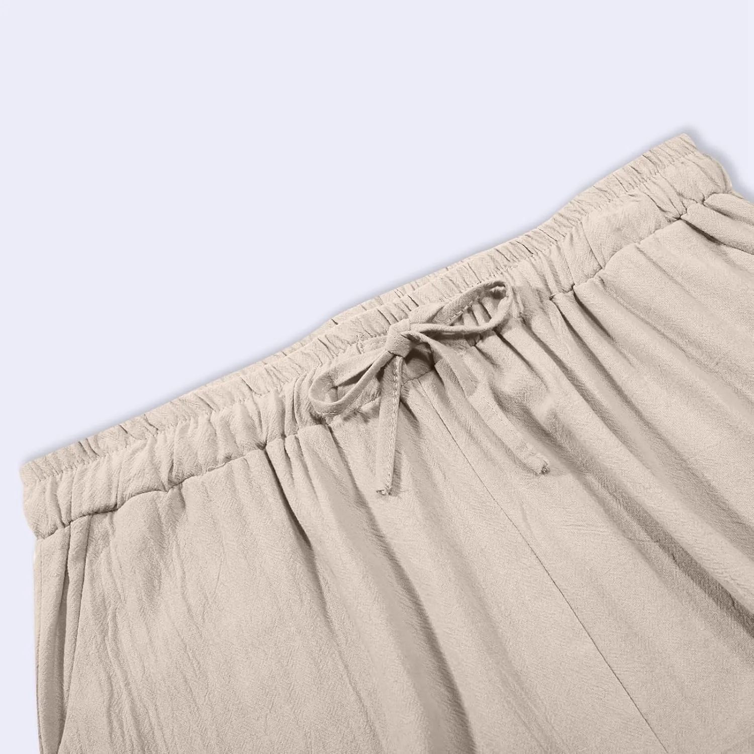 Women's Linen Pants Casual 2025 Solid Loose Drawstring Pants Elastic Waist Straight Leg Baggy Trousers with Pockets