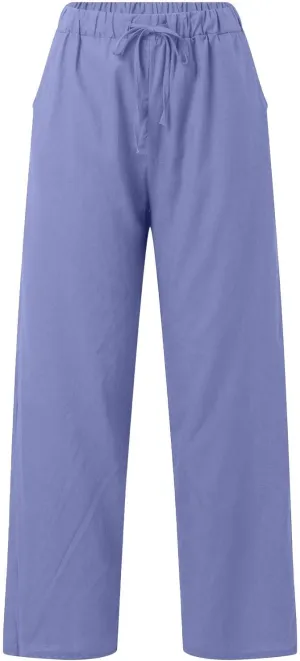 Womens Linen Summer Capri Pants Casual Drawstring Elastic Trousers Comfy Straight Leg Long Pants with Pockets Flowy