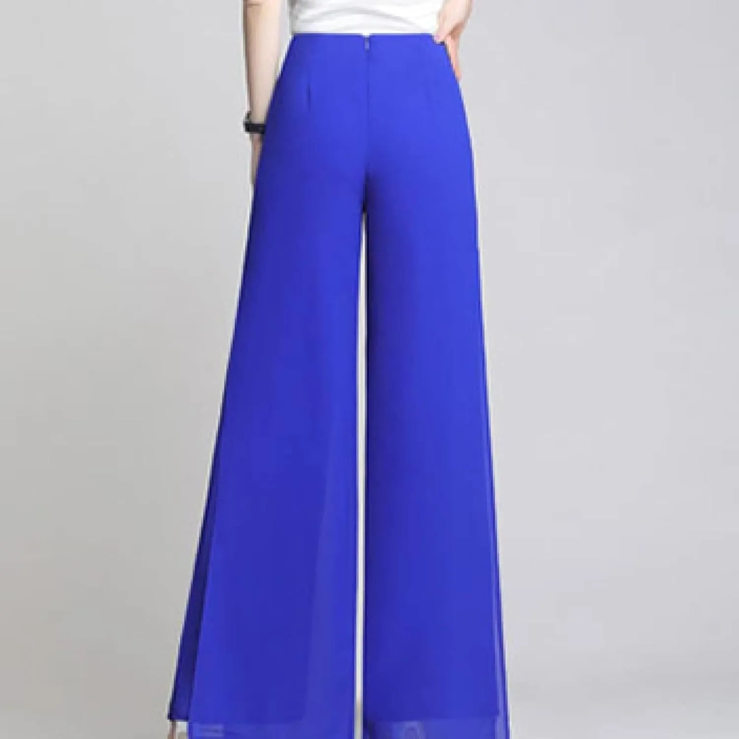 Women's Long Pants Summer Wide Leg Pants High Waist Double Layered Split Chiffon Long Pants Loose Dance Pants
