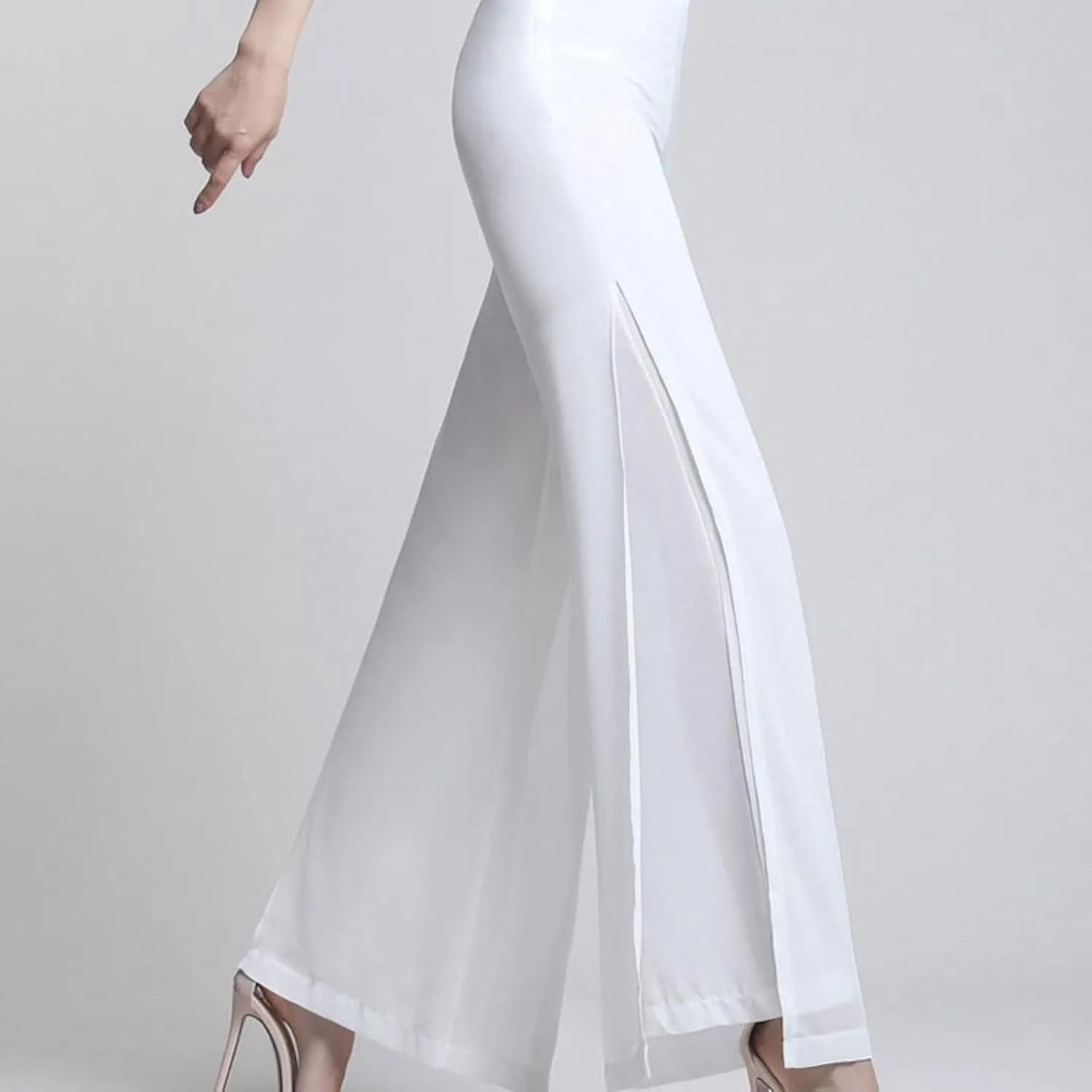 Women's Long Pants Summer Wide Leg Pants High Waist Double Layered Split Chiffon Long Pants Loose Dance Pants