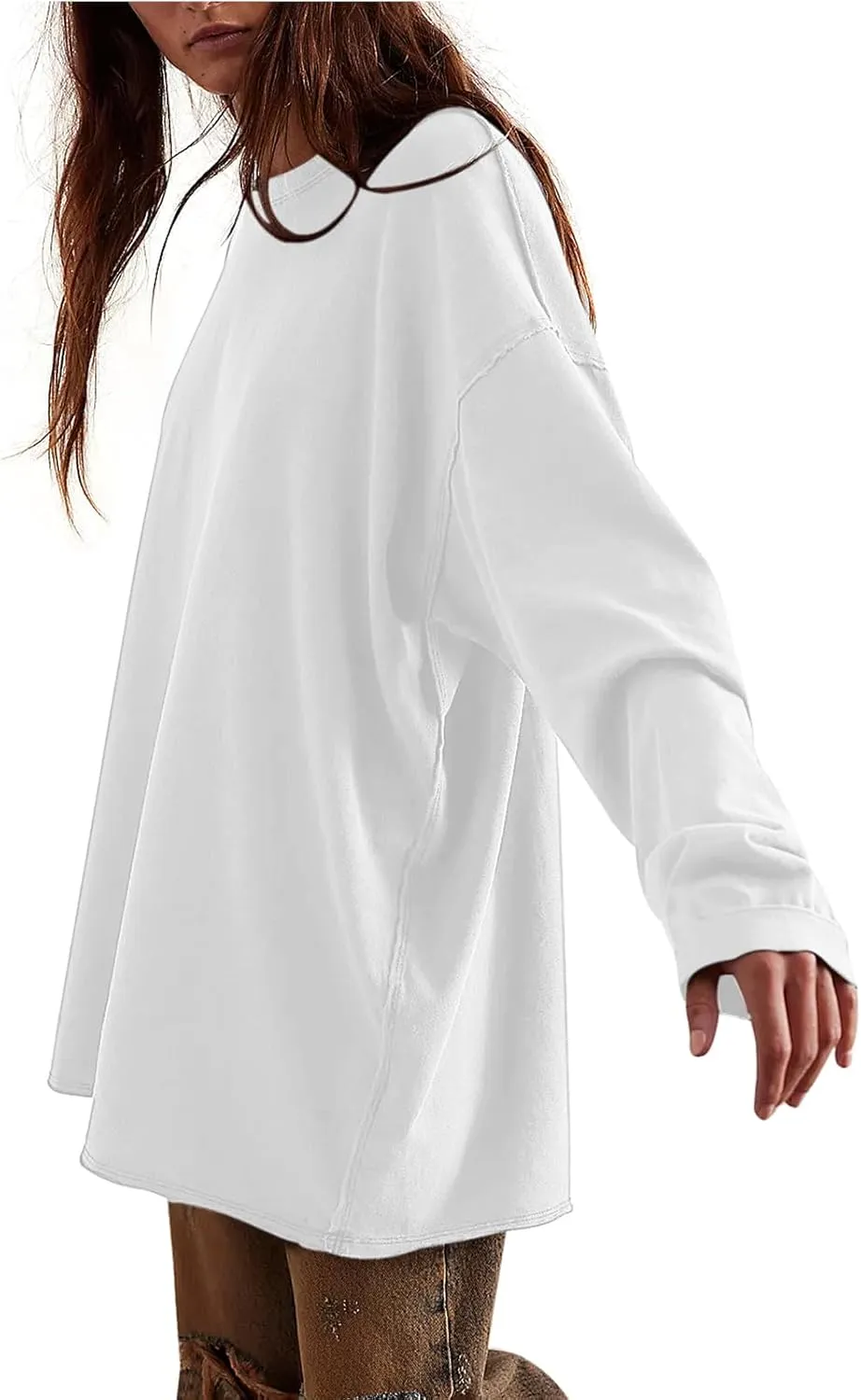 Womens Oversized T Shirts Crewneck Long Sleeve Summer Athletic Cotton Tees Shirt Loose Fit Y2k Tops