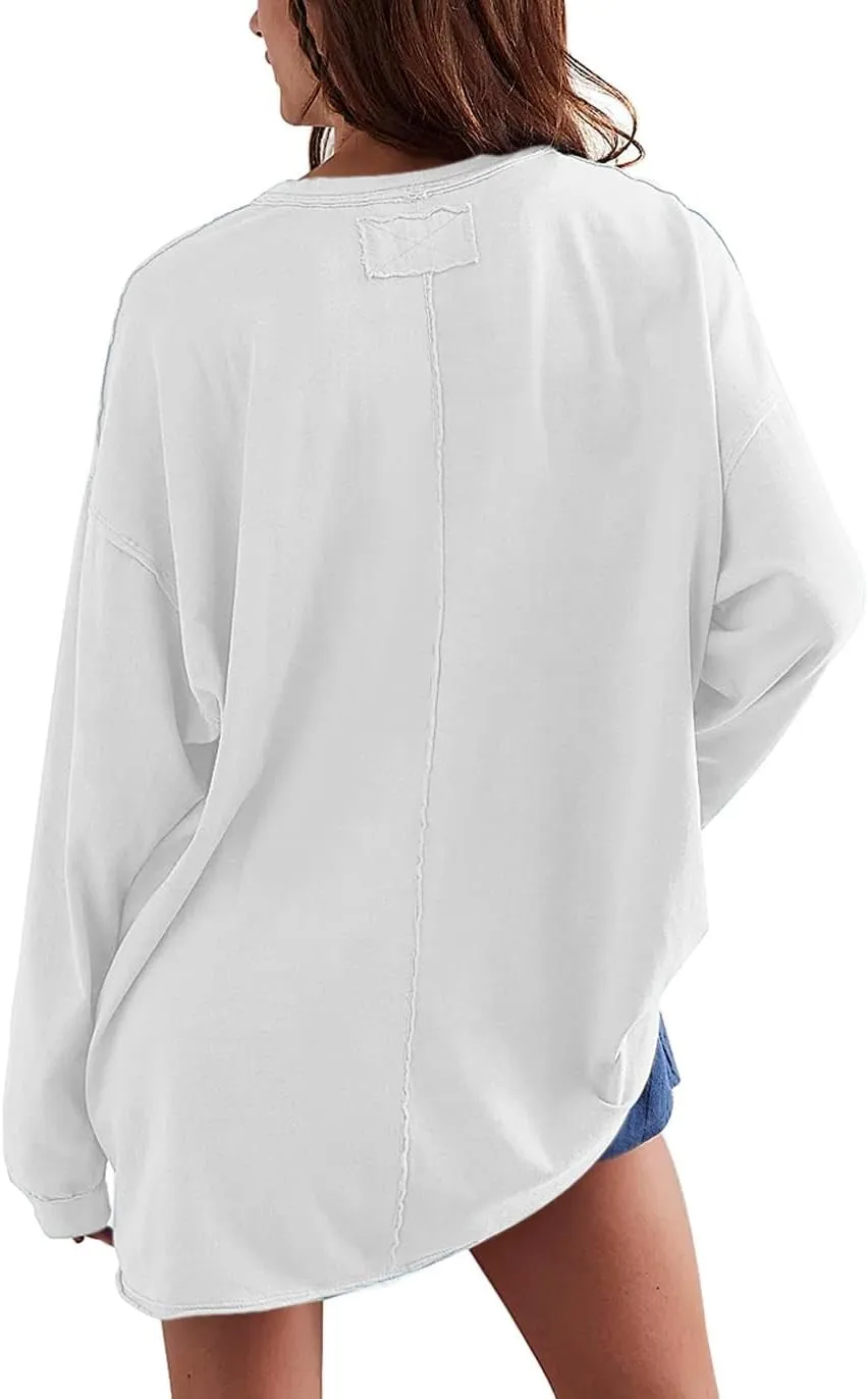 Womens Oversized T Shirts Crewneck Long Sleeve Summer Athletic Cotton Tees Shirt Loose Fit Y2k Tops