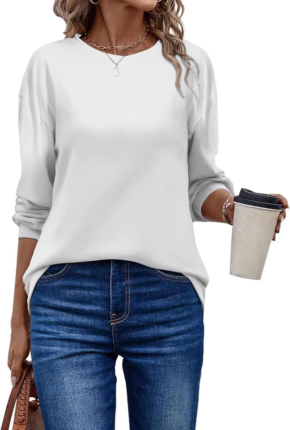 Womens Oversized T Shirts Crewneck Long Sleeve Summer Athletic Cotton Tees Shirt Loose Fit Y2k Tops
