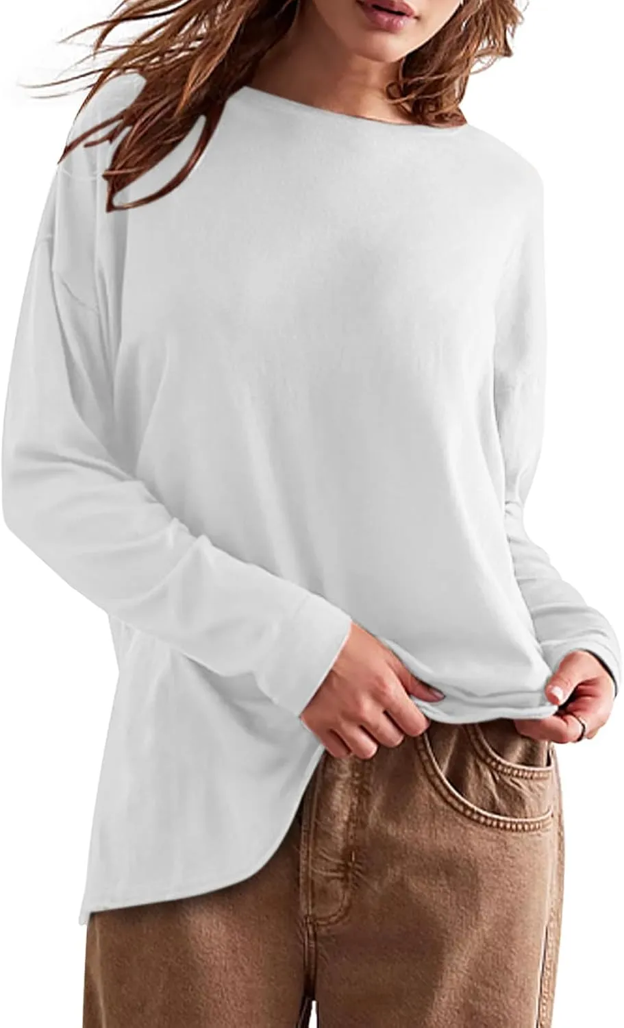 Womens Oversized T Shirts Crewneck Long Sleeve Summer Athletic Cotton Tees Shirt Loose Fit Y2k Tops