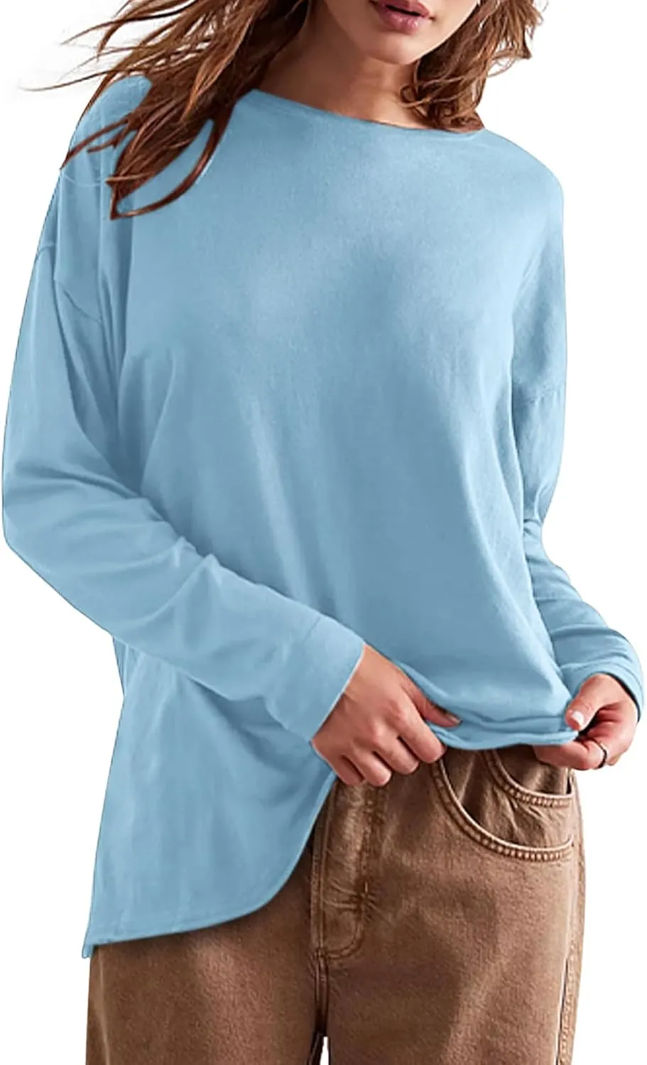 Womens Oversized T Shirts Crewneck Long Sleeve Summer Athletic Cotton Tees Shirt Loose Fit Y2k Tops
