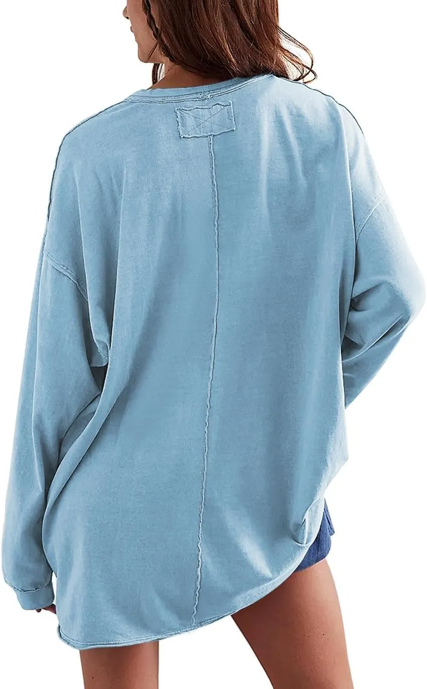 Womens Oversized T Shirts Crewneck Long Sleeve Summer Athletic Cotton Tees Shirt Loose Fit Y2k Tops