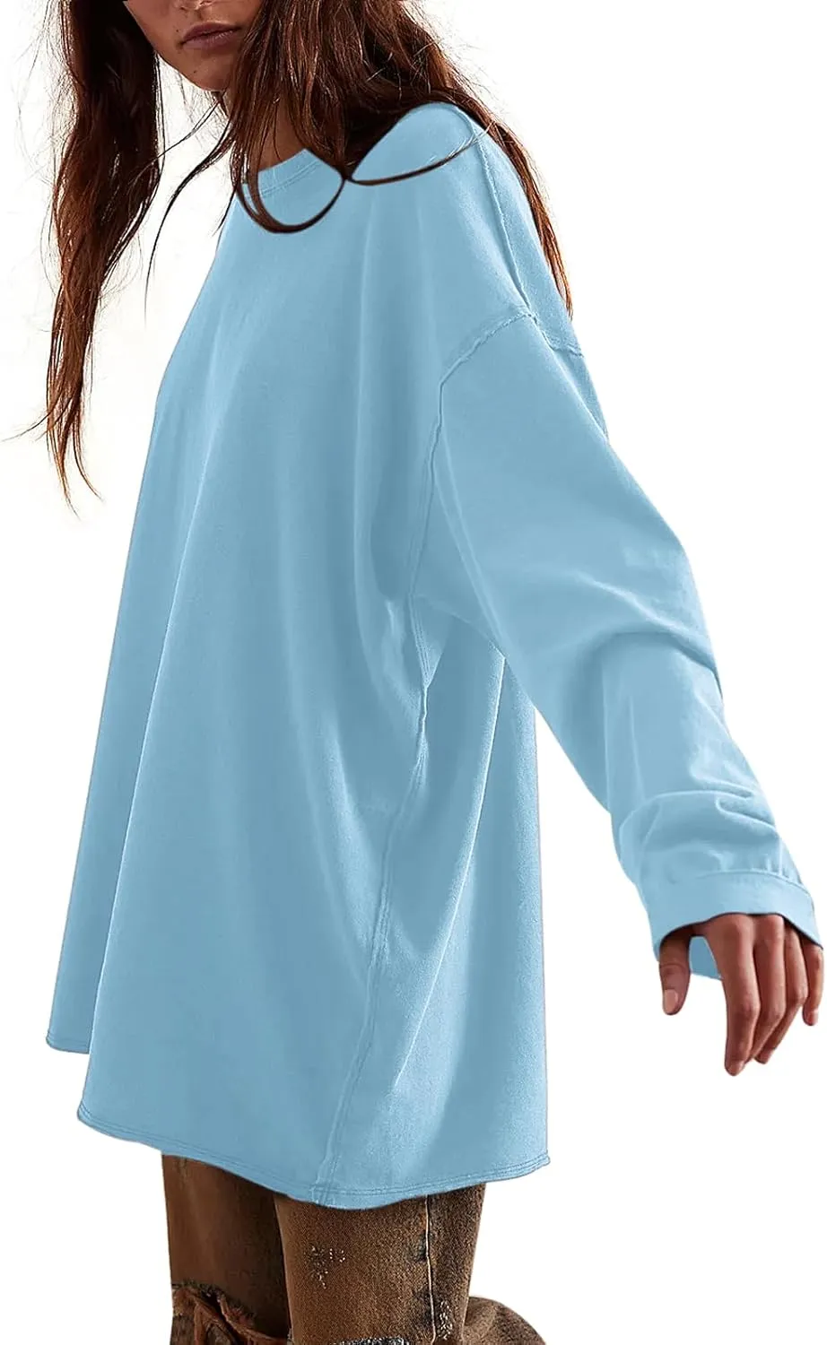 Womens Oversized T Shirts Crewneck Long Sleeve Summer Athletic Cotton Tees Shirt Loose Fit Y2k Tops