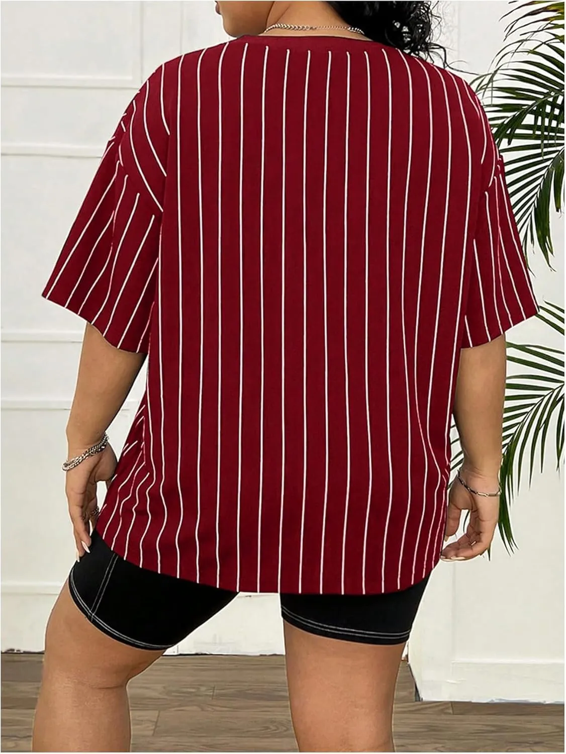 Women's Plus Size Graphic Tee Tops Striped Short Sleeve Crew Neck Oversized T Shirt