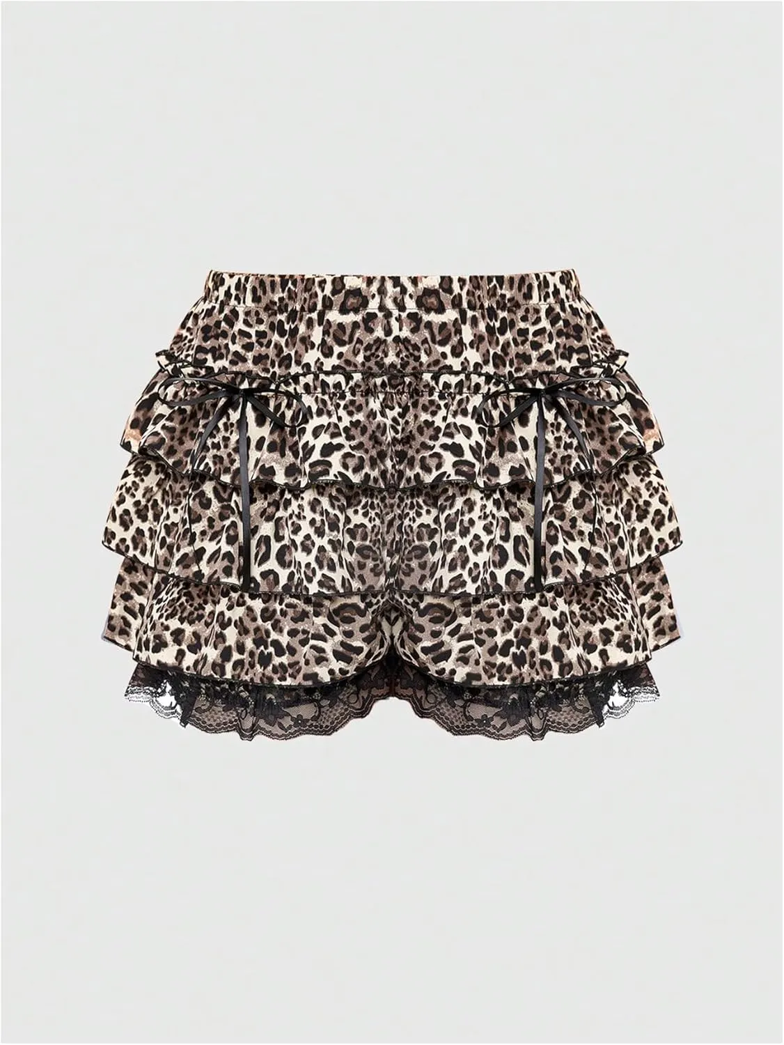 Women's Plus Size Leopard Print Skort Shorts Bow Ruffle Lace Trim Bloomers Shorts