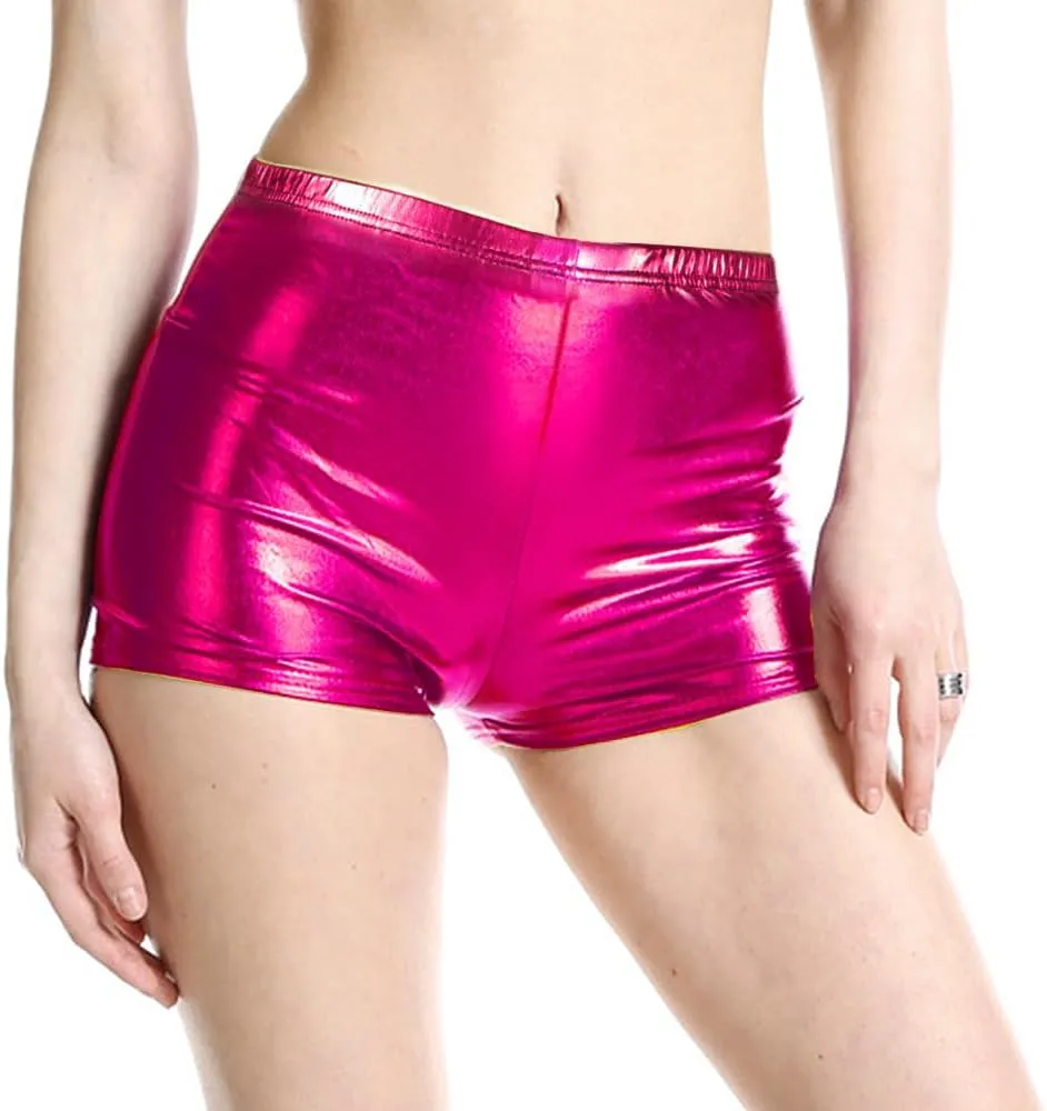Women's Shiny Dance Shorts Yoga Gym Rave Dance Booty Hot Pants Metallic Shorts