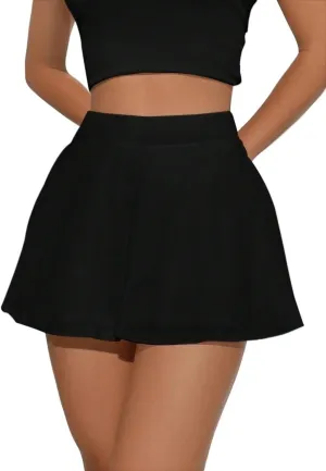 Womens Shorts High Stretch Skin-Friendly Solid High Waist Casual Mini Skort Lounge Shorts