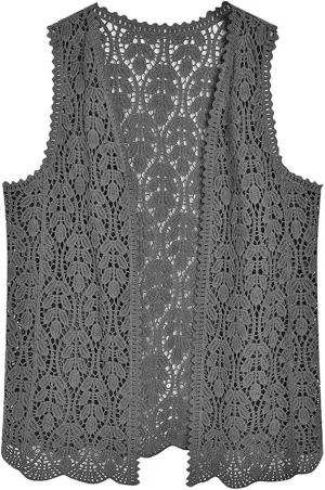 Women's Sleeveless Open Front Cardigan Vest Lightweight Cool Crochet Cardigans for Women