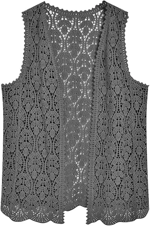 Women's Sleeveless Open Front Cardigan Vest Lightweight Cool Crochet Cardigans for Women