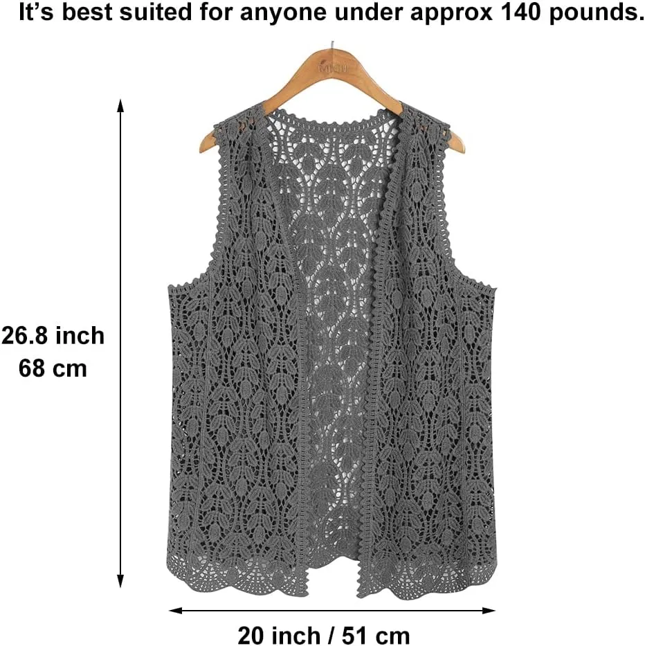Women's Sleeveless Open Front Cardigan Vest Lightweight Cool Crochet Cardigans for Women