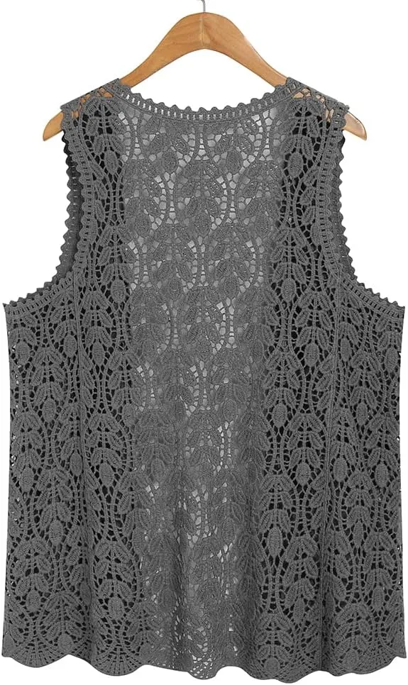 Women's Sleeveless Open Front Cardigan Vest Lightweight Cool Crochet Cardigans for Women