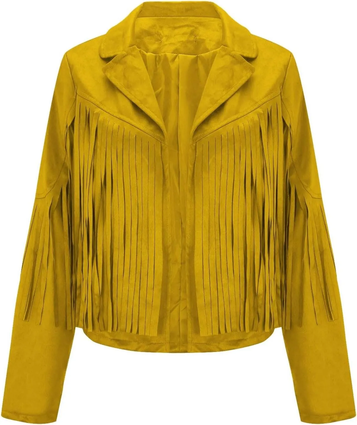 Womens Vintage Fringe Faux Suede Leather Cropped Jackets Fall Winter Motorcycle Moto Biker Short Open Front Tassel Coat