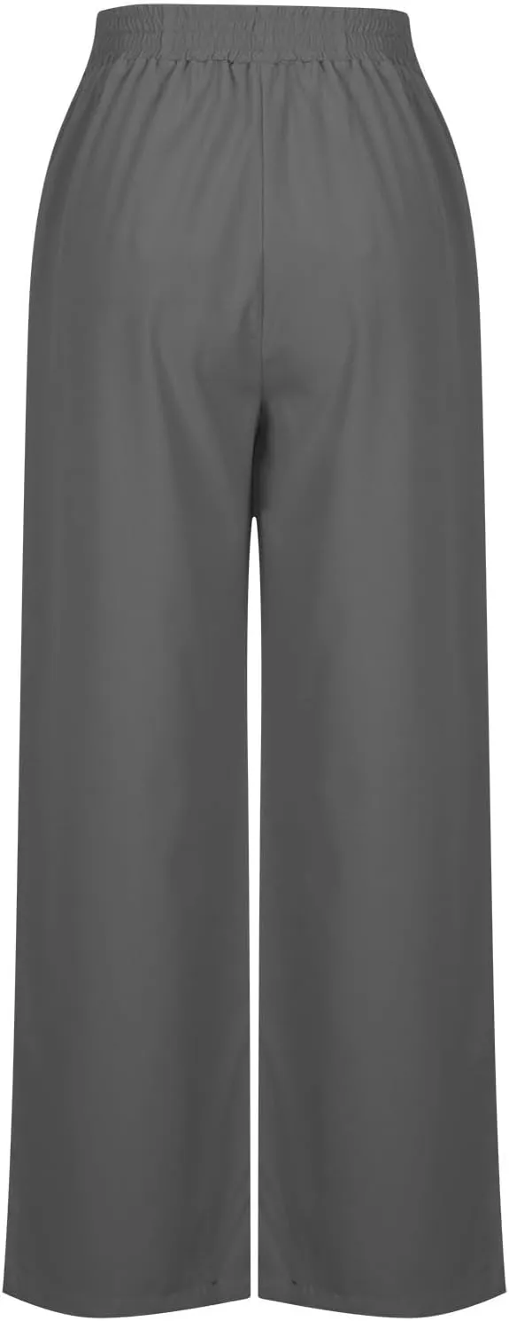 Womens Wide Leg Lightweight Pants Yoga Sport Palazzo Slacks High Waist Casual Travel Work Summer Trousers with Pockets