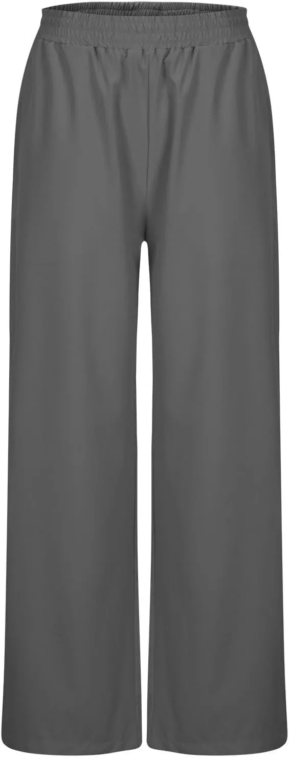Womens Wide Leg Lightweight Pants Yoga Sport Palazzo Slacks High Waist Casual Travel Work Summer Trousers with Pockets