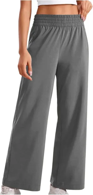Womens Wide Leg Lightweight Pants Yoga Sport Palazzo Slacks High Waist Casual Travel Work Summer Trousers with Pockets