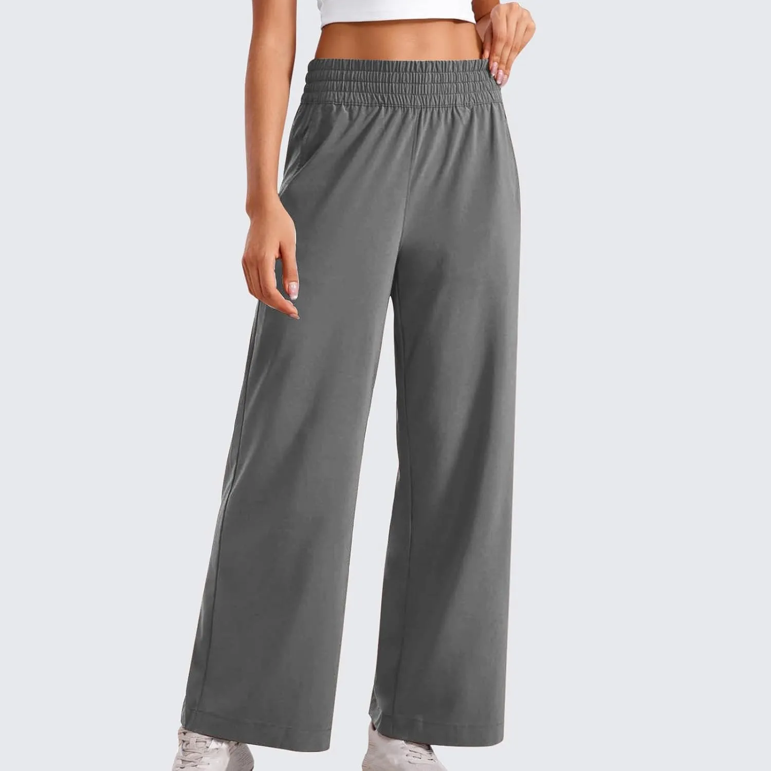 Womens Wide Leg Lightweight Pants Yoga Sport Palazzo Slacks High Waist Casual Travel Work Summer Trousers with Pockets