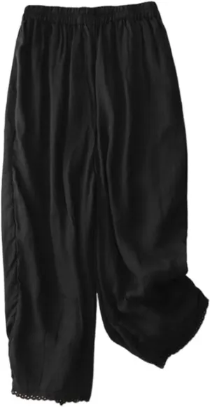 Womens Wide Leg Linen Pants Summer Elastic Waist Solid Lounge Trousers Casual Fashion Loose Vacation Palazzo Pants