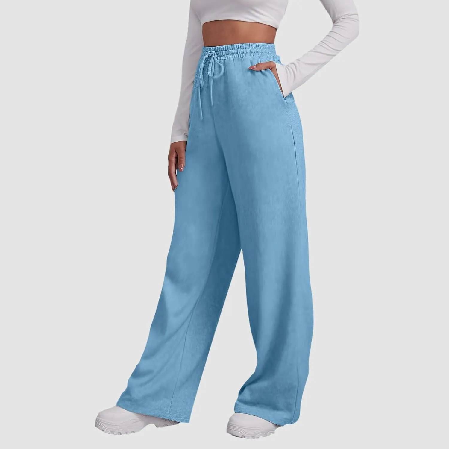 Women's Wide Leg Sweatpants 2025 Trendy Athletic Baggy Sweat Pants High Waist Drawstring Casual Loose Lounge Trousers