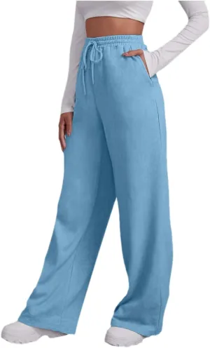Women's Wide Leg Sweatpants 2025 Trendy Athletic Baggy Sweat Pants High Waist Drawstring Casual Loose Lounge Trousers