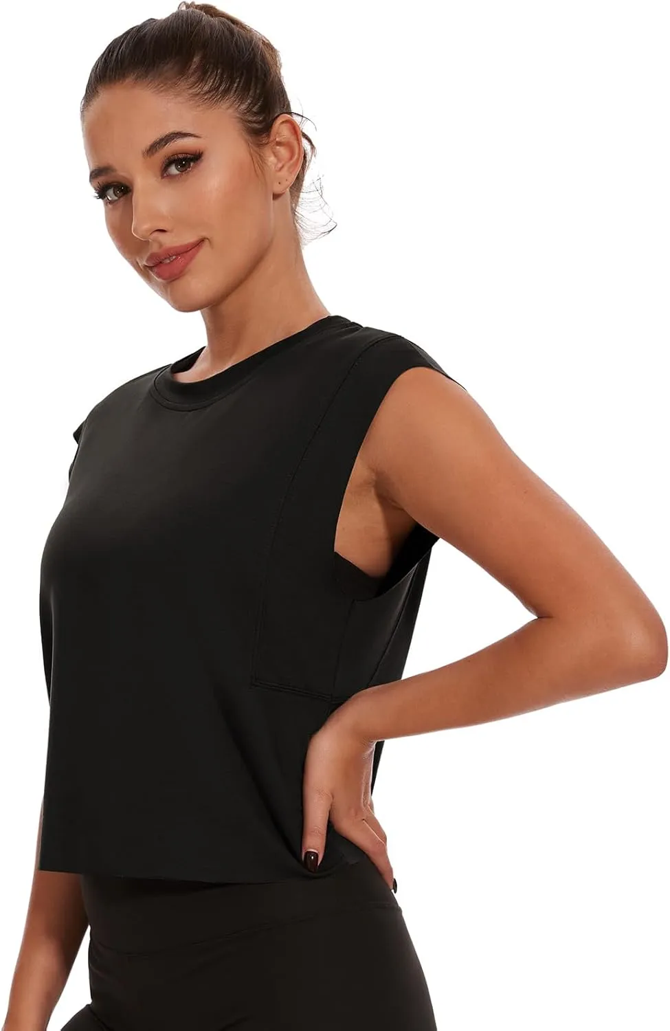 Womens Workout Crop Tank Tops Loose Sleeveless Summer T Shirts Oversize Active Yoga Gym Tee Y2k